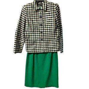 Kasper & Co Womens Suit Size 8 Green Plaid Jacket & Skirt Set